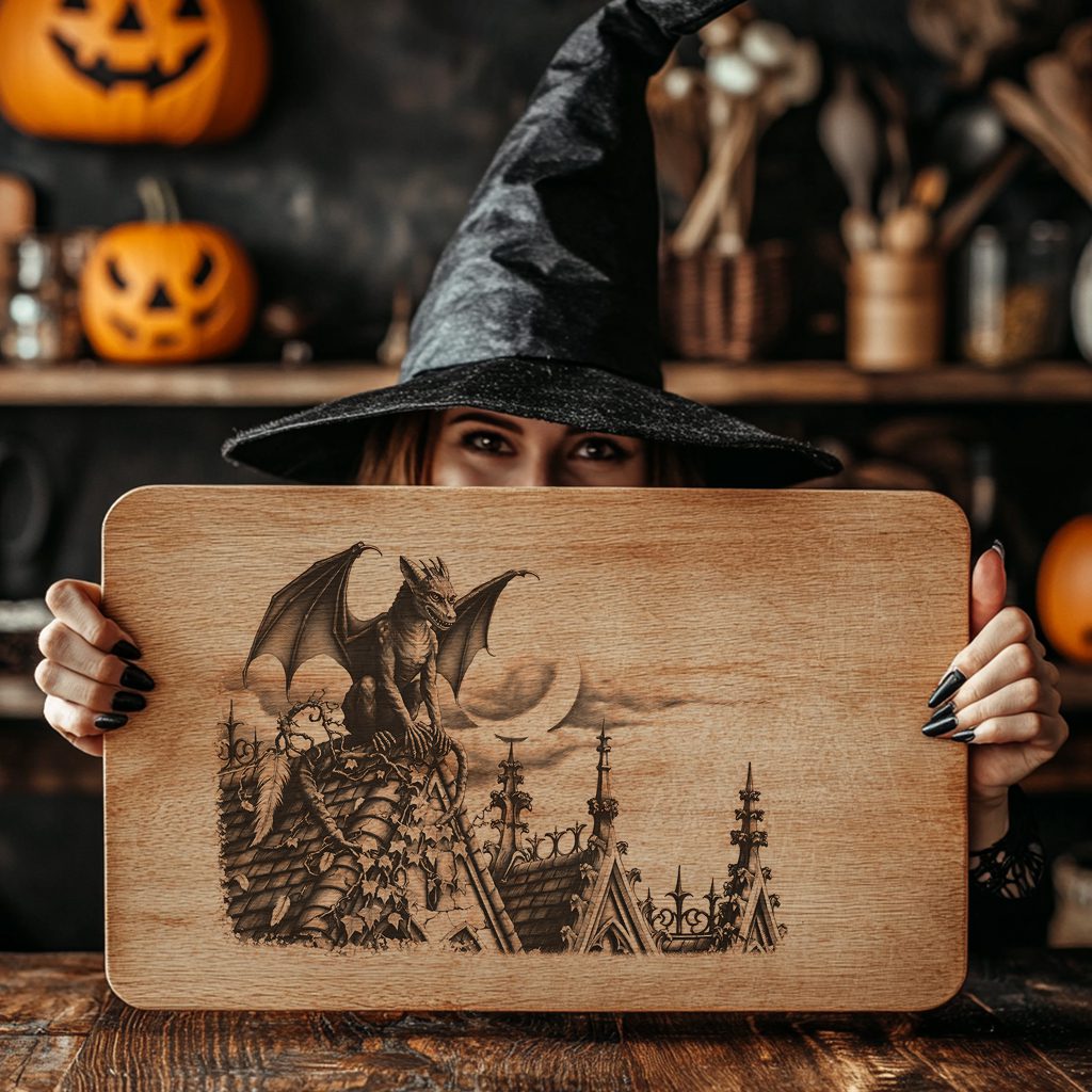 Gothic Gargoyle Halloween Laser Engraving File, Charcuterie Board Design - Imagen 6