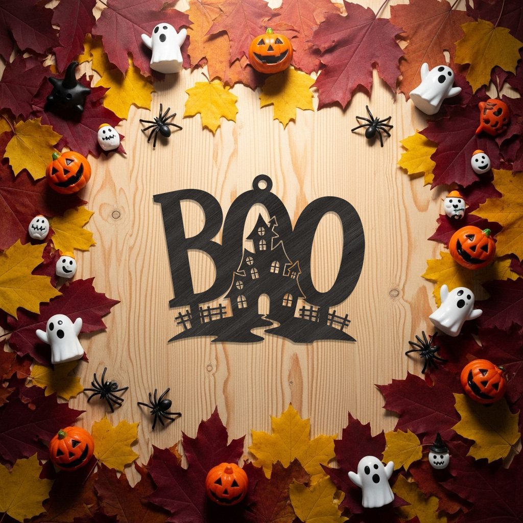 Halloween Boo House Ornament Laser File, Spooky Silhouette