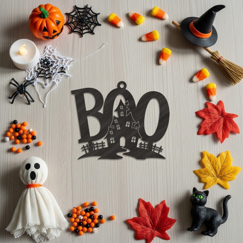 Halloween Boo House Ornament Laser File, Spooky Silhouette