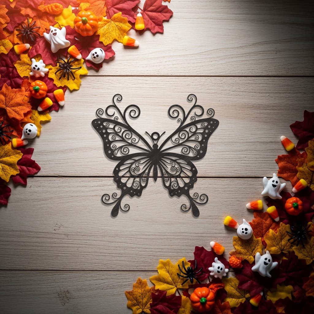 Halloween Butterfly Ornament, Spooky Laser Art Vector for