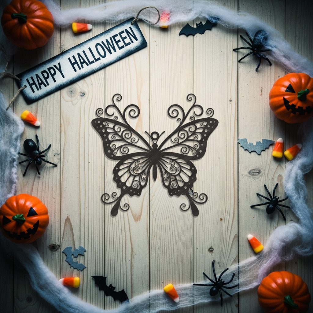 Halloween Butterfly Ornament, Spooky Laser Art Vector for