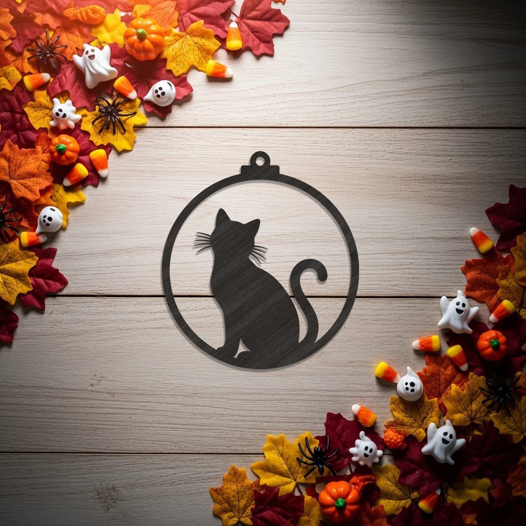 Halloween Cat Ornament, Spooky Silhouette Cat Decor for
