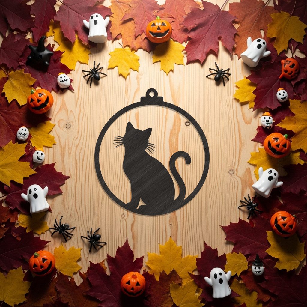 Halloween Cat Ornament, Spooky Silhouette Cat Decor for