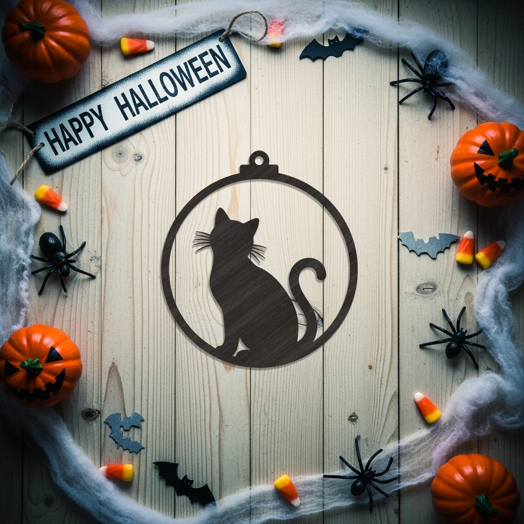 Halloween Cat Ornament, Spooky Silhouette Cat Decor for