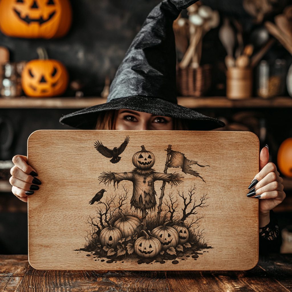 Halloween Charcuterie Board Engraving File, Bewitched Scarecrow Pumpkin Design – Bild 6