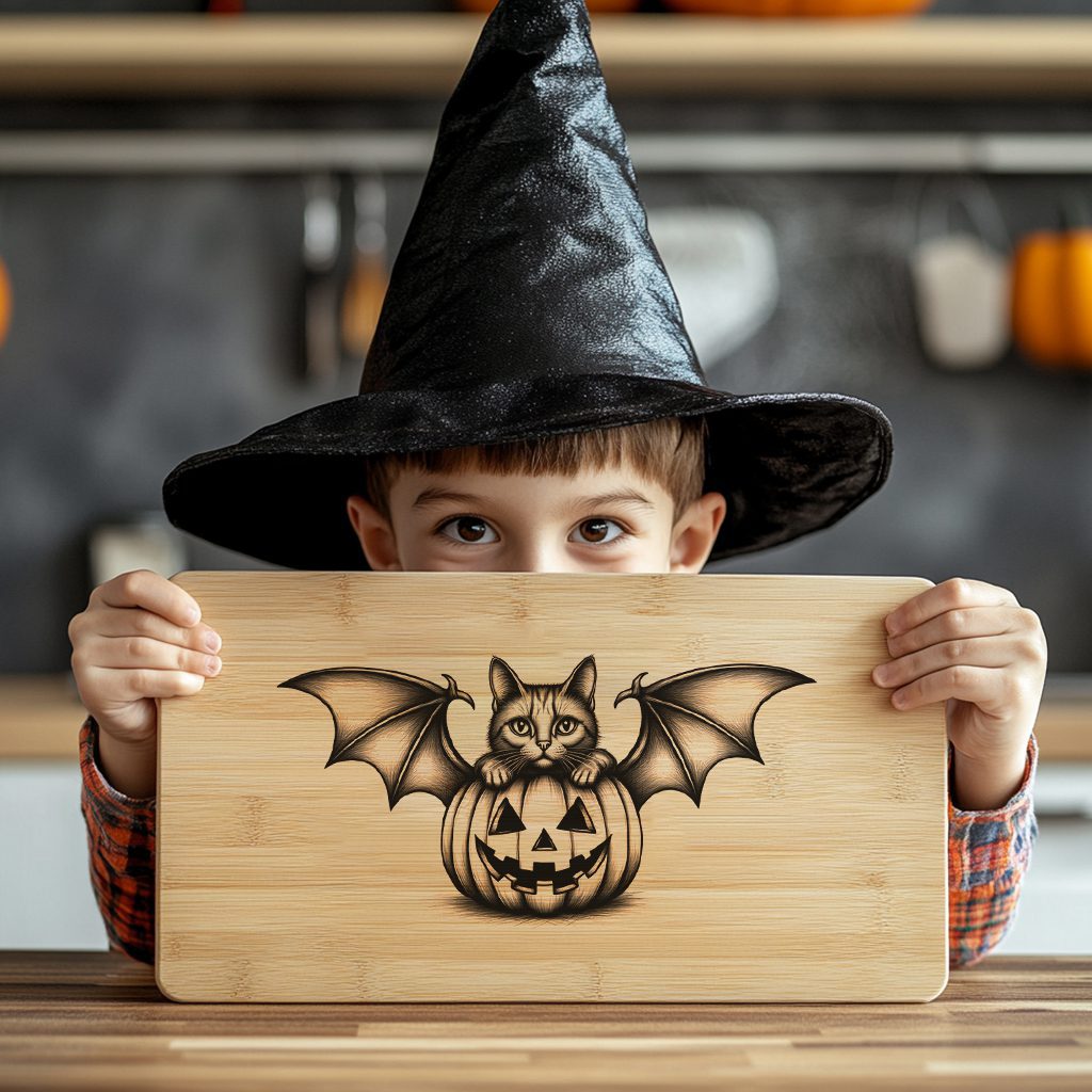 Halloween Charcuterie Board Engraving File, Cat Bat Pumpkin,