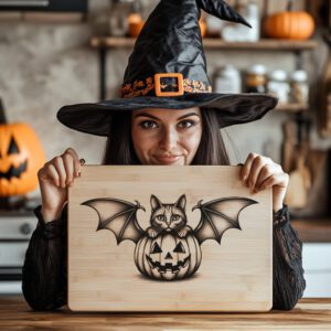 Halloween Charcuterie Board Engraving File, Cat Bat Pumpkin,