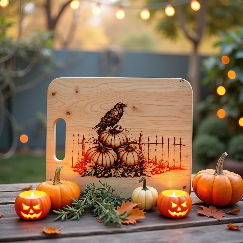 Halloween Charcuterie Board Engraving File, Crow on Pumpkins, Festive Decor – Image 2