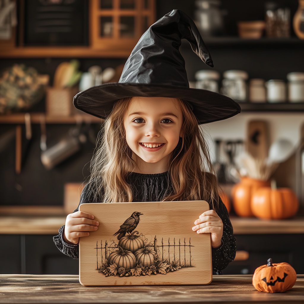 Halloween Charcuterie Board Engraving File, Crow on Pumpkins, Festive Decor – Image 5