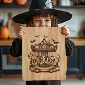 Halloween Charcuterie Board Engraving File, Moonlit Ghost Carousel