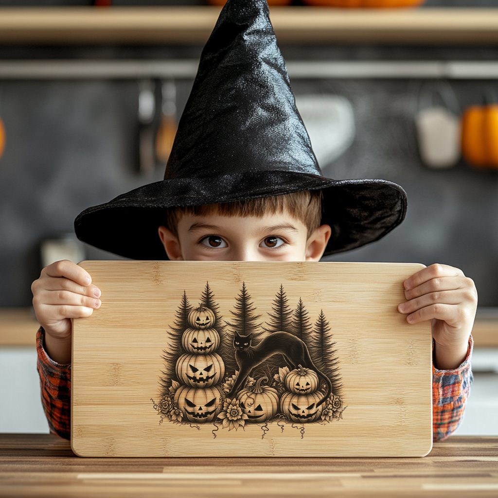 Halloween Charcuterie Board Engraving File, Pumpkins, Black Cats