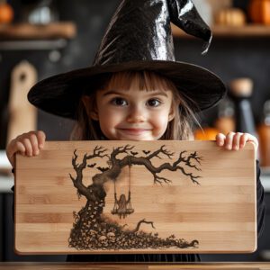 Halloween Charcuterie Board Engraving File, Spooky Skeleton Swing