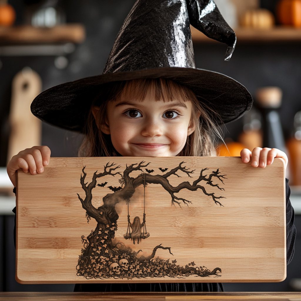 Halloween Charcuterie Board Engraving File, Spooky Skeleton Swing