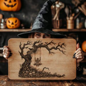 Halloween Charcuterie Board Engraving File, Spooky Skeleton Swing