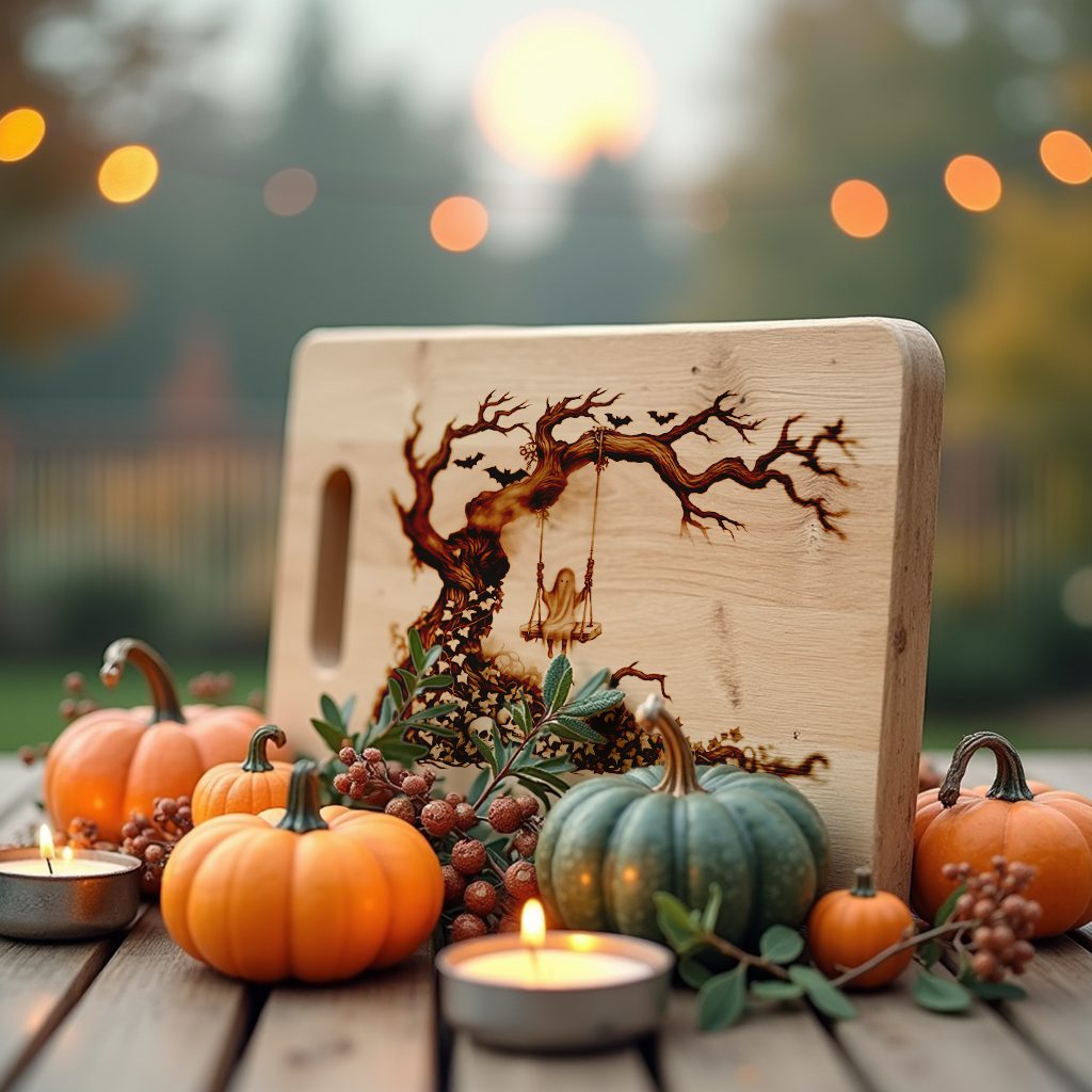 Halloween Charcuterie Board Engraving File, Spooky Skeleton Swing