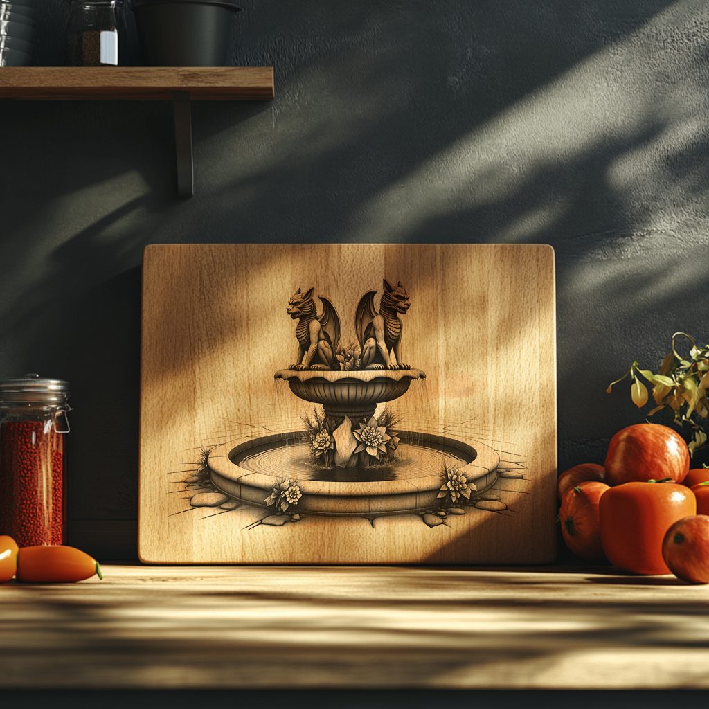 Halloween Charcuterie Board Engraving File, Twin Gargoyle Fountains Design, Party Decor - Imagen 4