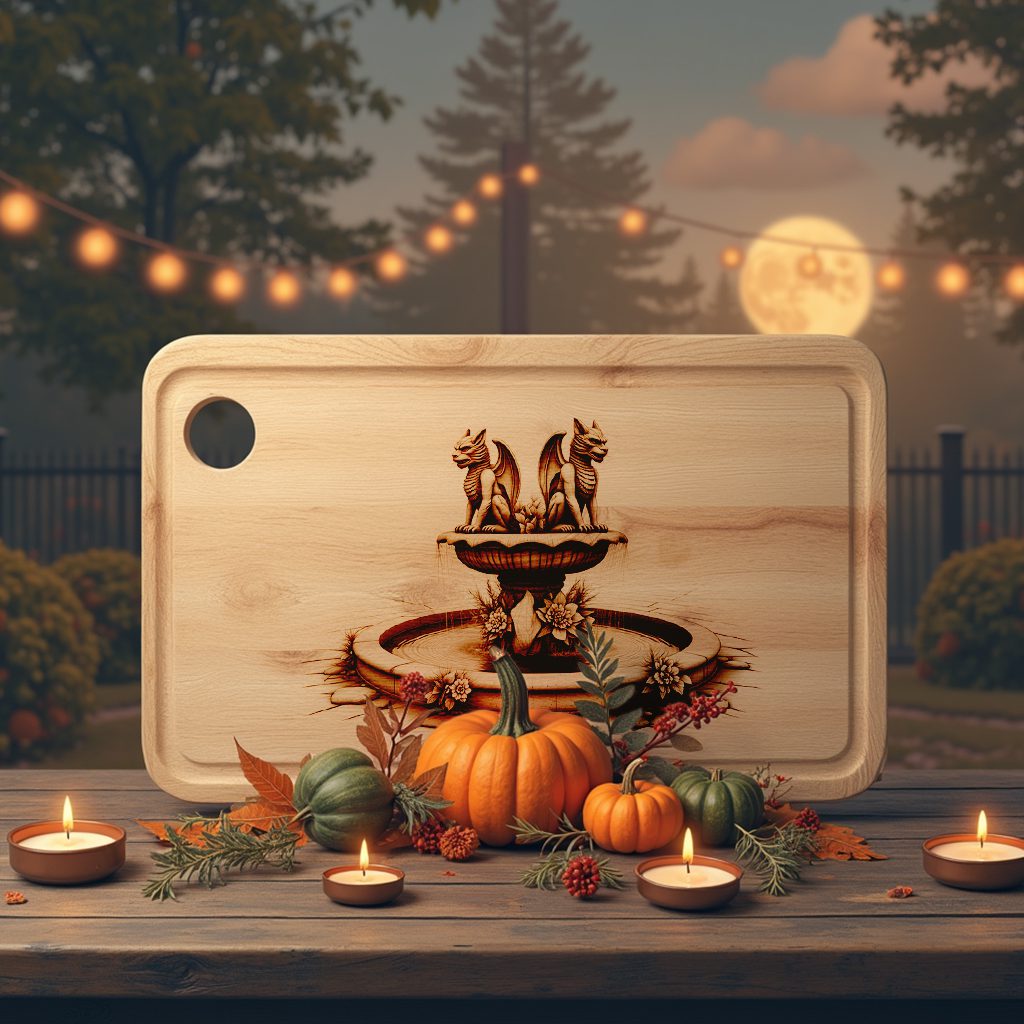 Halloween Charcuterie Board Engraving File, Twin Gargoyle Fountains Design, Party Decor - Imagen 6
