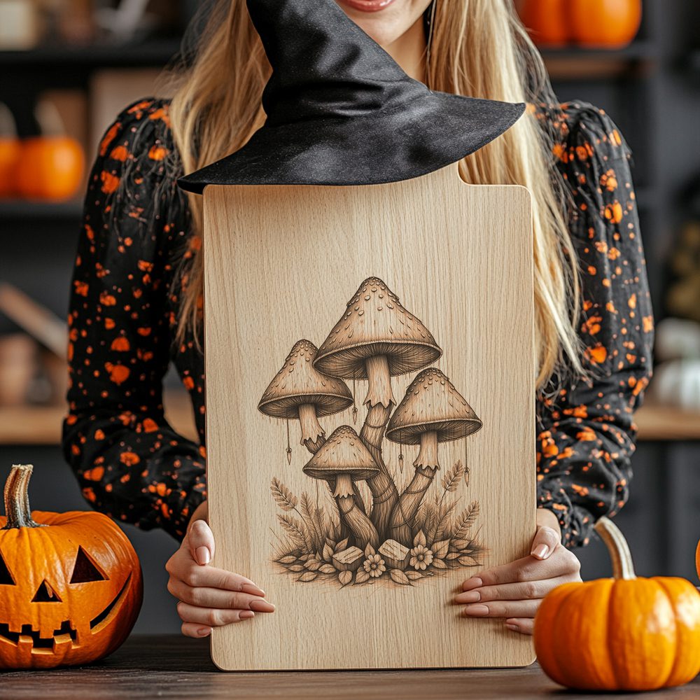 Halloween Charcuterie Board Engraving File, Witch Hat, Mushroom Cluster Design - immagine 2
