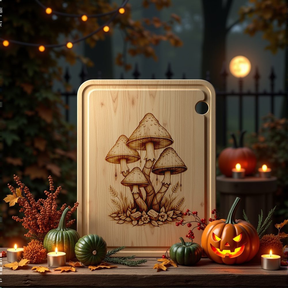 Halloween Charcuterie Board Engraving File, Witch Hat, Mushroom Cluster Design - immagine 4