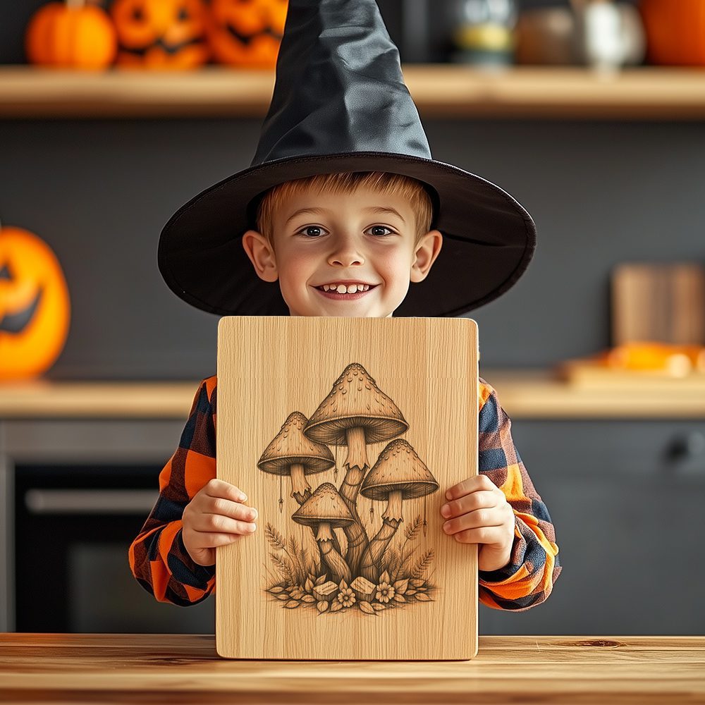 Halloween Charcuterie Board Engraving File, Witch Hat, Mushroom Cluster Design - immagine 5