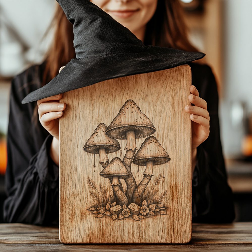 Halloween Charcuterie Board Engraving File, Witch Hat, Mushroom