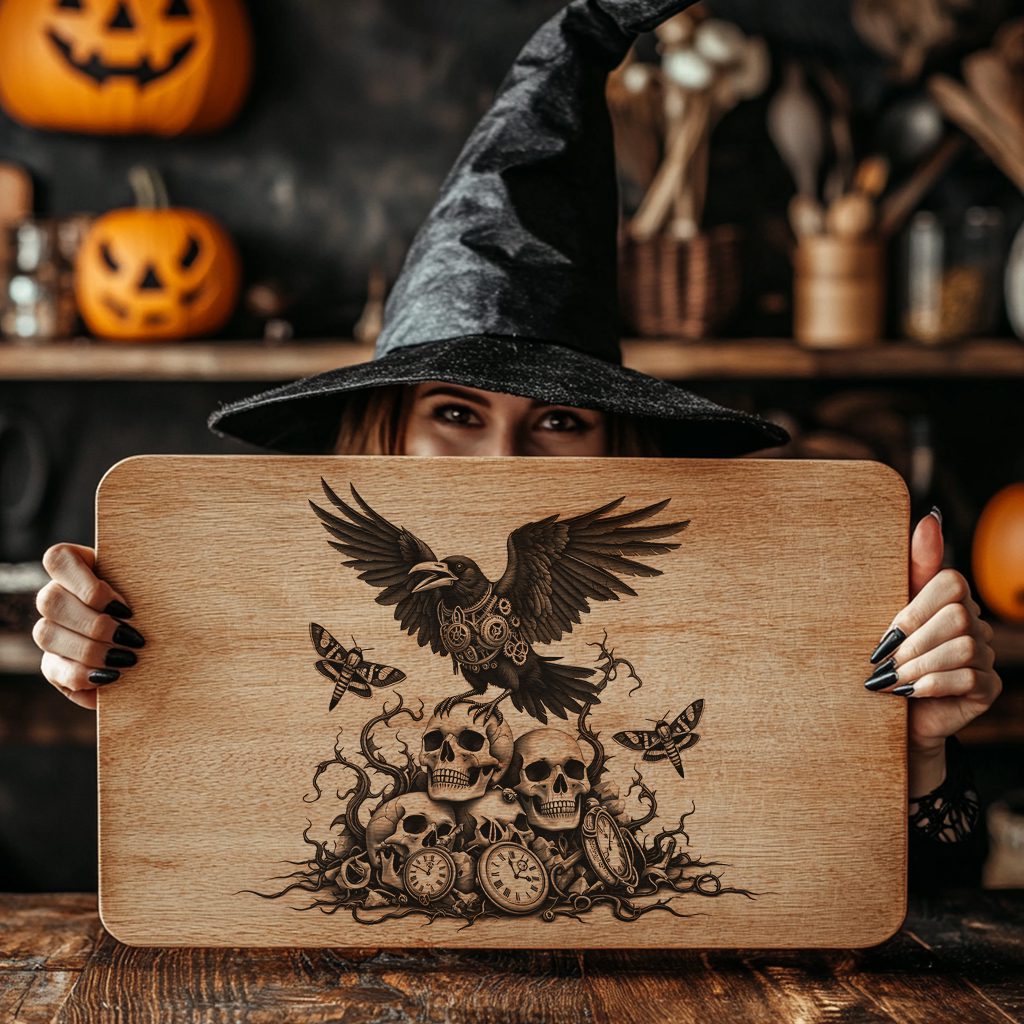 Halloween Charcuterie Board Laser Engraving File, Creepy Clockwork