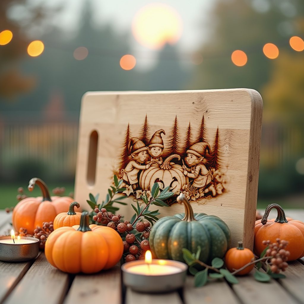 Halloween Charcuterie Board Laser Engraving File, Gnome Pumpkin Lantern Design - Imagen 4