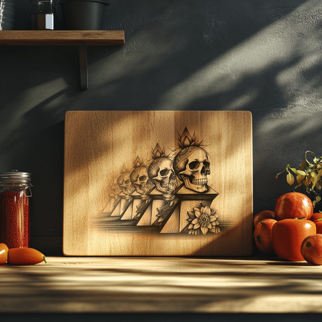 Halloween Charcuterie Board Laser Engraving File, Ornate Skull Pedestal Display - immagine 6