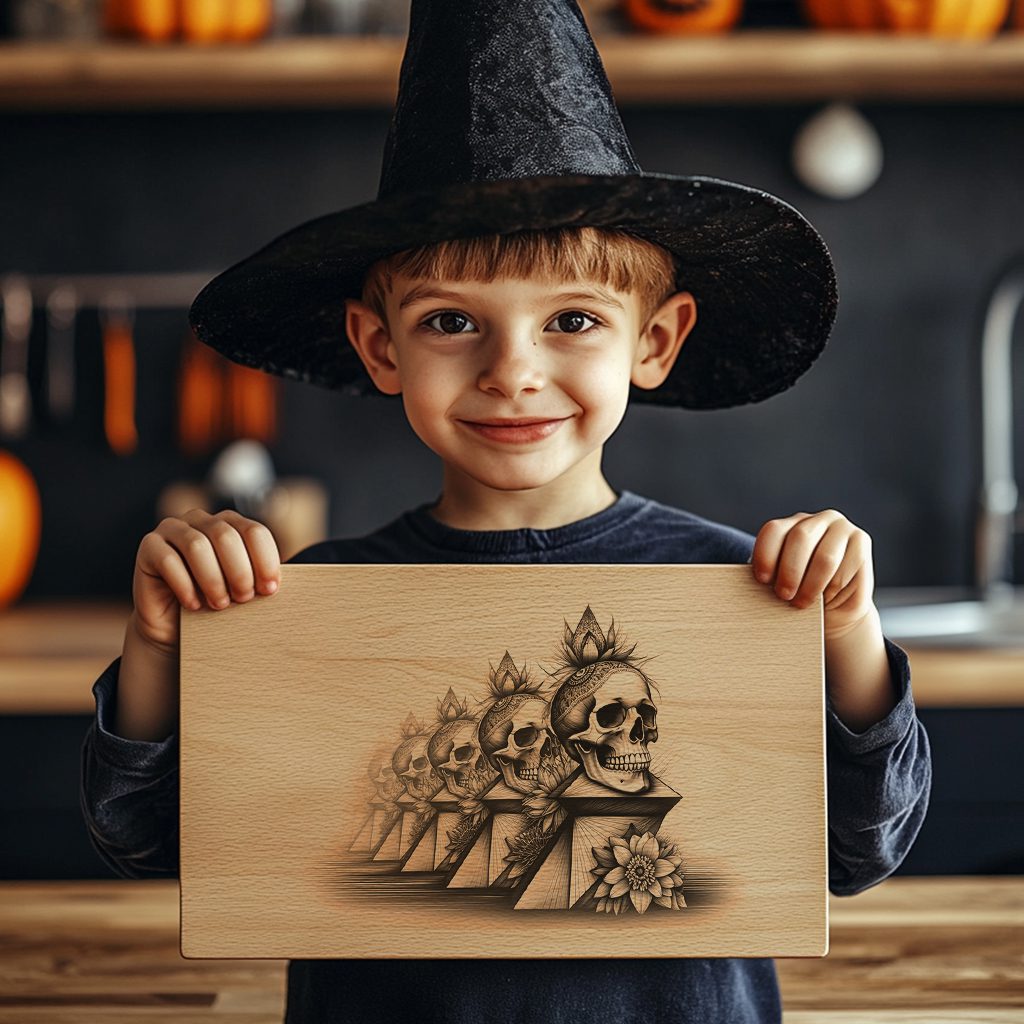 Halloween Charcuterie Board Laser Engraving File, Ornate Skull