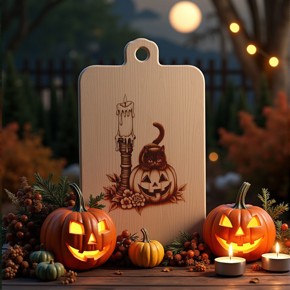 Halloween Charcuterie Board Laser Engraving File, Spooky Cat