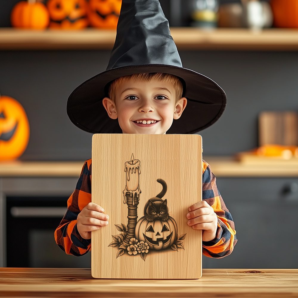 Halloween Charcuterie Board Laser Engraving File, Spooky Cat