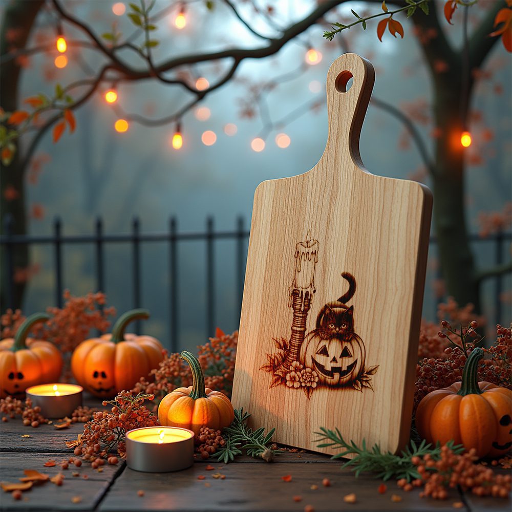 Halloween Charcuterie Board Laser Engraving File, Spooky Cat