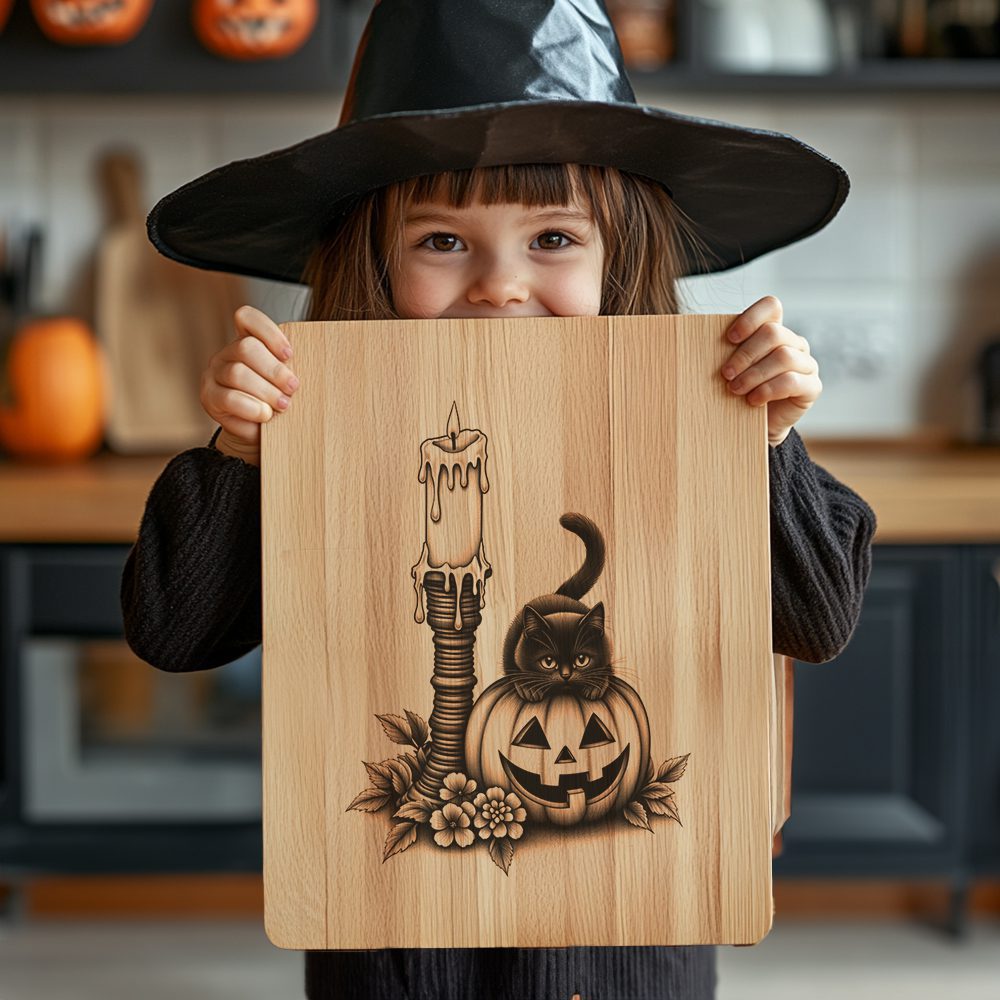 Halloween Charcuterie Board Laser Engraving File, Spooky Cat