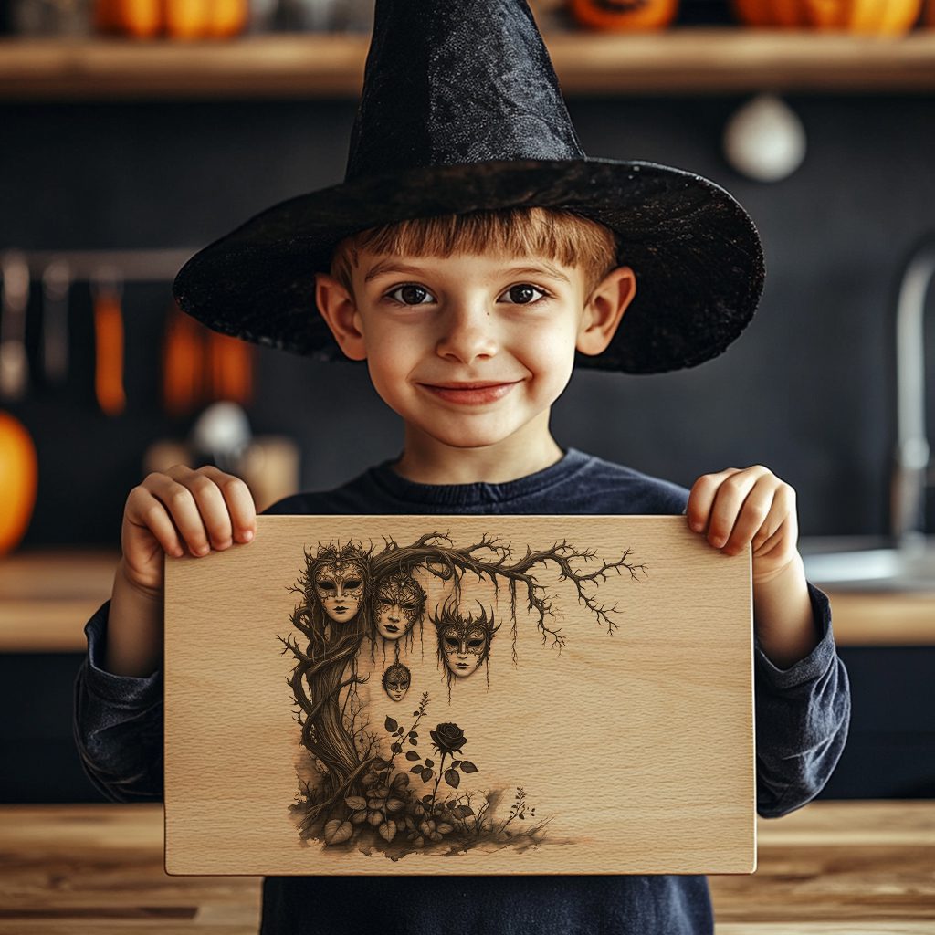 Halloween Charcuterie Board Laser Engraving File, Spooky Mask