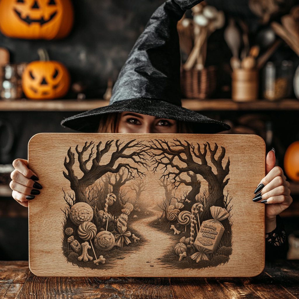 Halloween Charcuterie Board Laser Engraving File, Twisted Candy Forest Path Design – Image 4