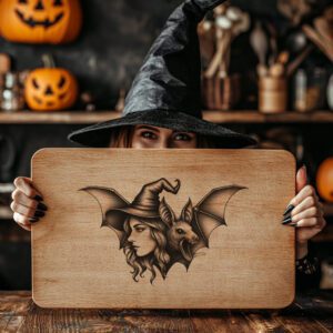 Halloween Charcuterie Board Laser Engraving File, Witch Bat