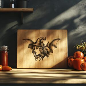 Halloween Charcuterie Board Laser Engraving File, Witch Bat
