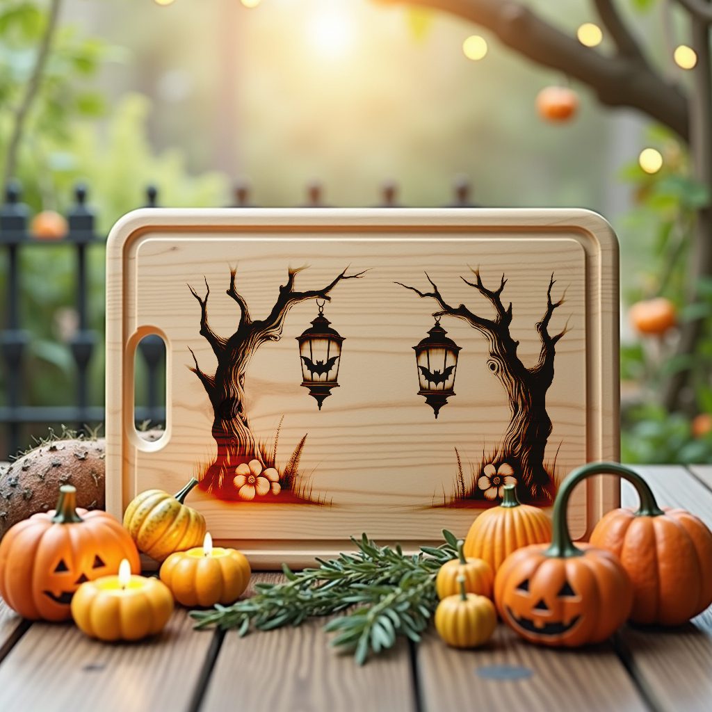 Halloween Charcuterie Board Laser File, Moonlit Bat Lanterns,