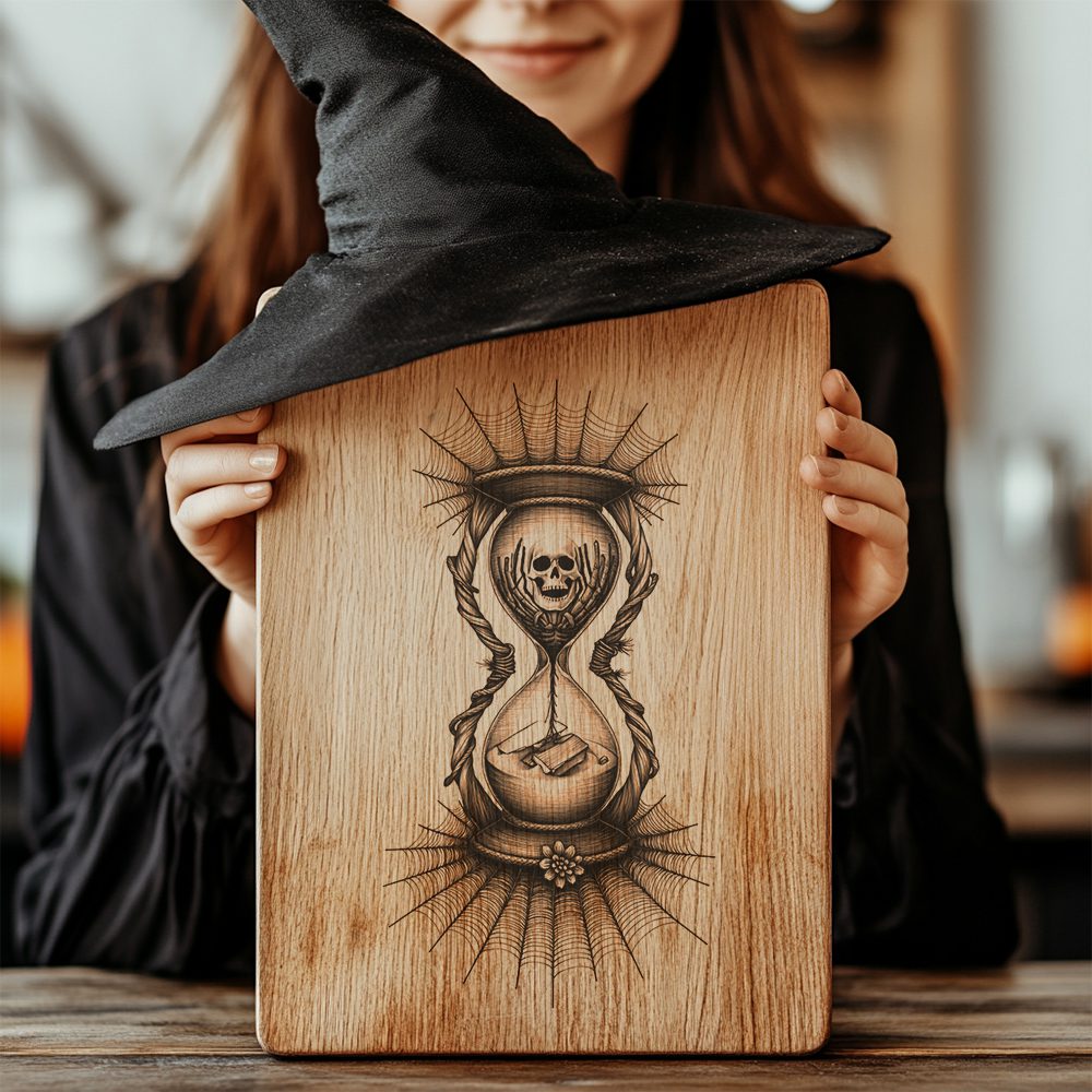 Halloween Charcuterie Board Laser File, Spiderweb Hourglass Engraving,