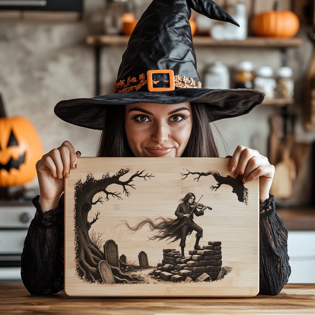 Halloween Haunted Violinist Laser Engraving File for Charcuterie