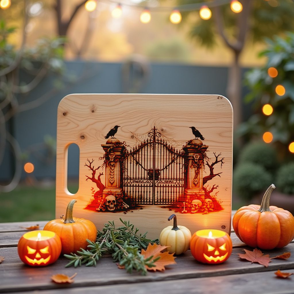Halloween Laser Engraving File, Cemetery Gate Charcuterie Board,