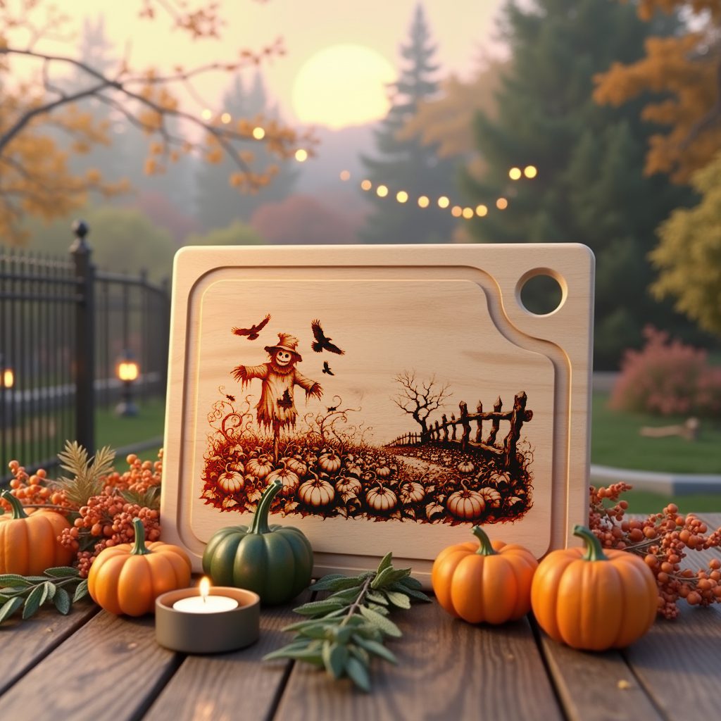 Halloween Laser Engraving File, Charcuterie Board, Scarecrow Pumpkin