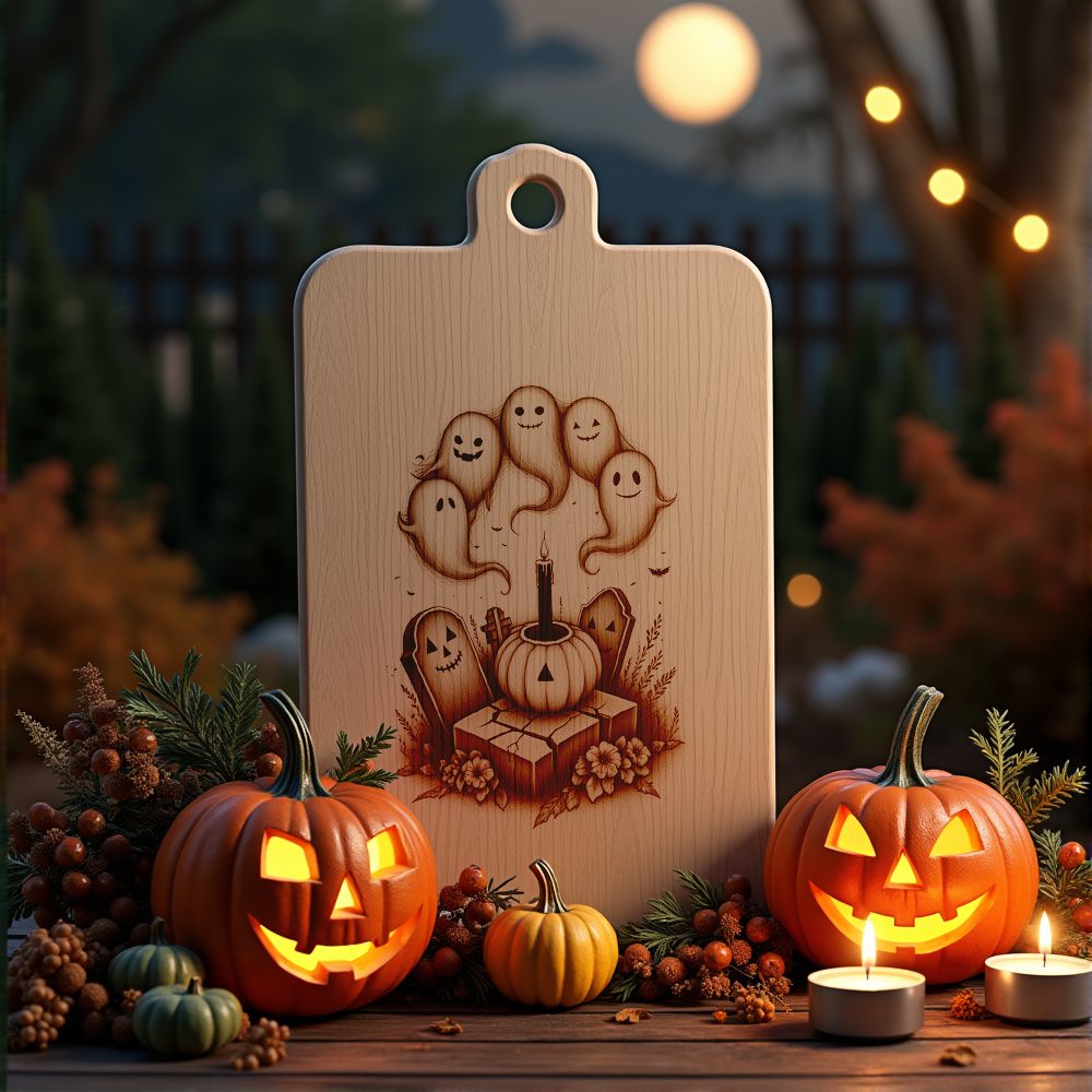 Halloween Laser Engraving File, Grinning Ghost Charcuterie Board Design, Spooky Decor – Image 2
