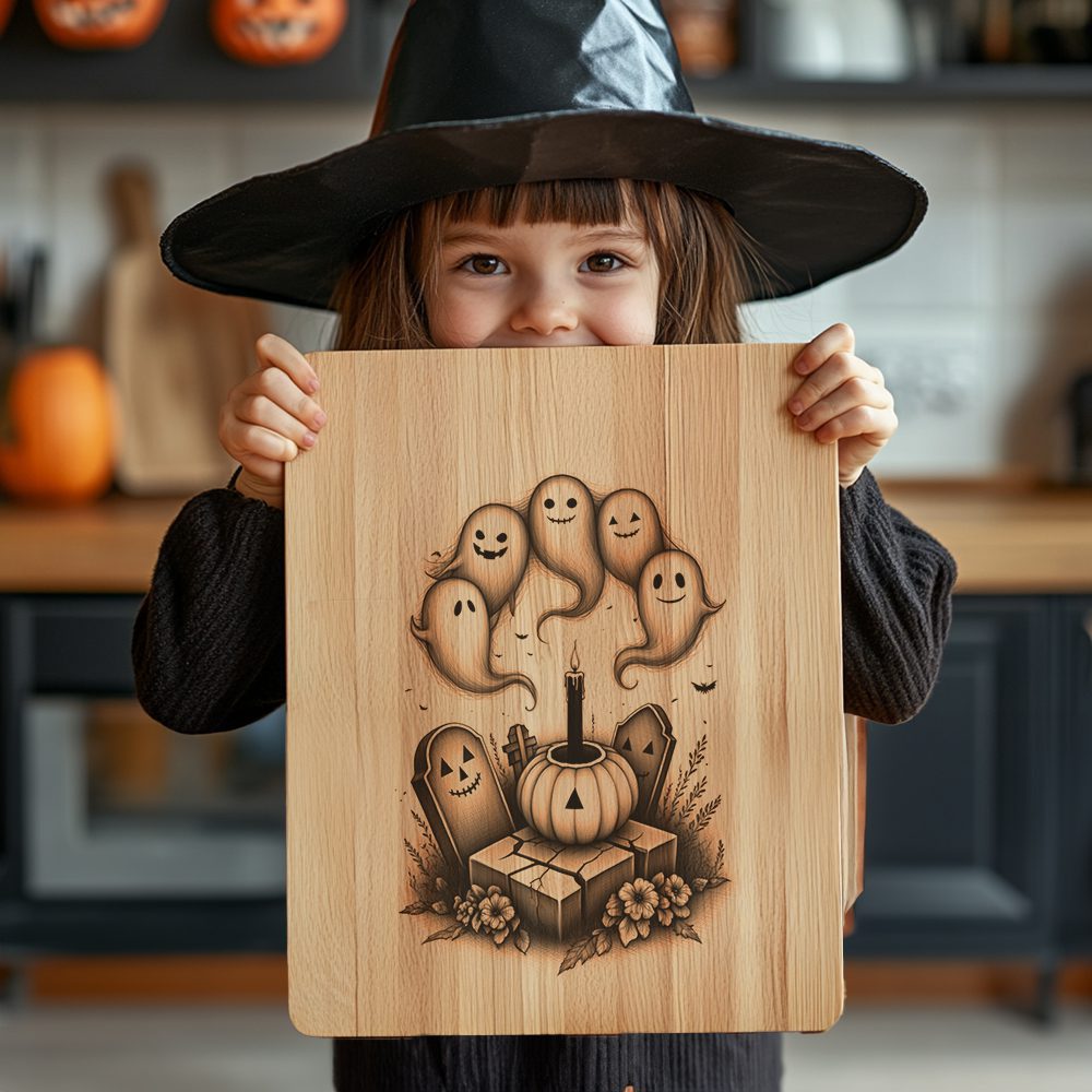 Halloween Laser Engraving File, Grinning Ghost Charcuterie Board Design, Spooky Decor – Image 4