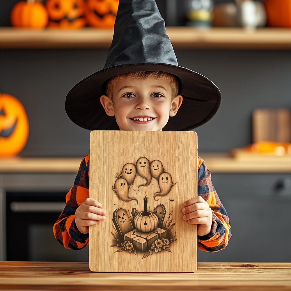 Halloween Laser Engraving File, Grinning Ghost Charcuterie Board Design, Spooky Decor – Image 5