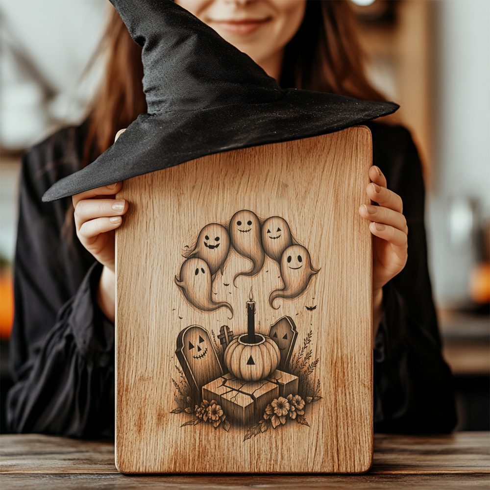 Halloween Laser Engraving File, Grinning Ghost Charcuterie Board Design, Spooky Decor – Image 6