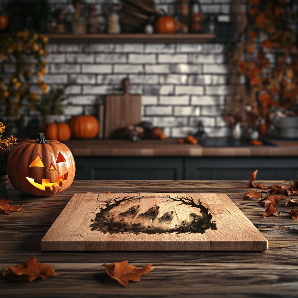Halloween Laser Engraving File, Spectral Wolves Eclipse Charcuterie Board Design – Image 6