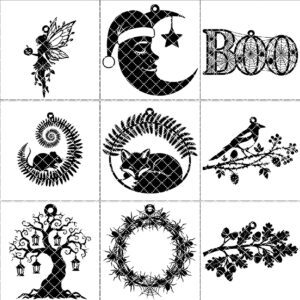Halloween Ornament Bundle, 9 Spooky Laser Decor Files,