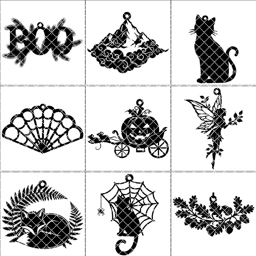 Halloween Ornament Bundle, Laser Cut Files, 9 Unique