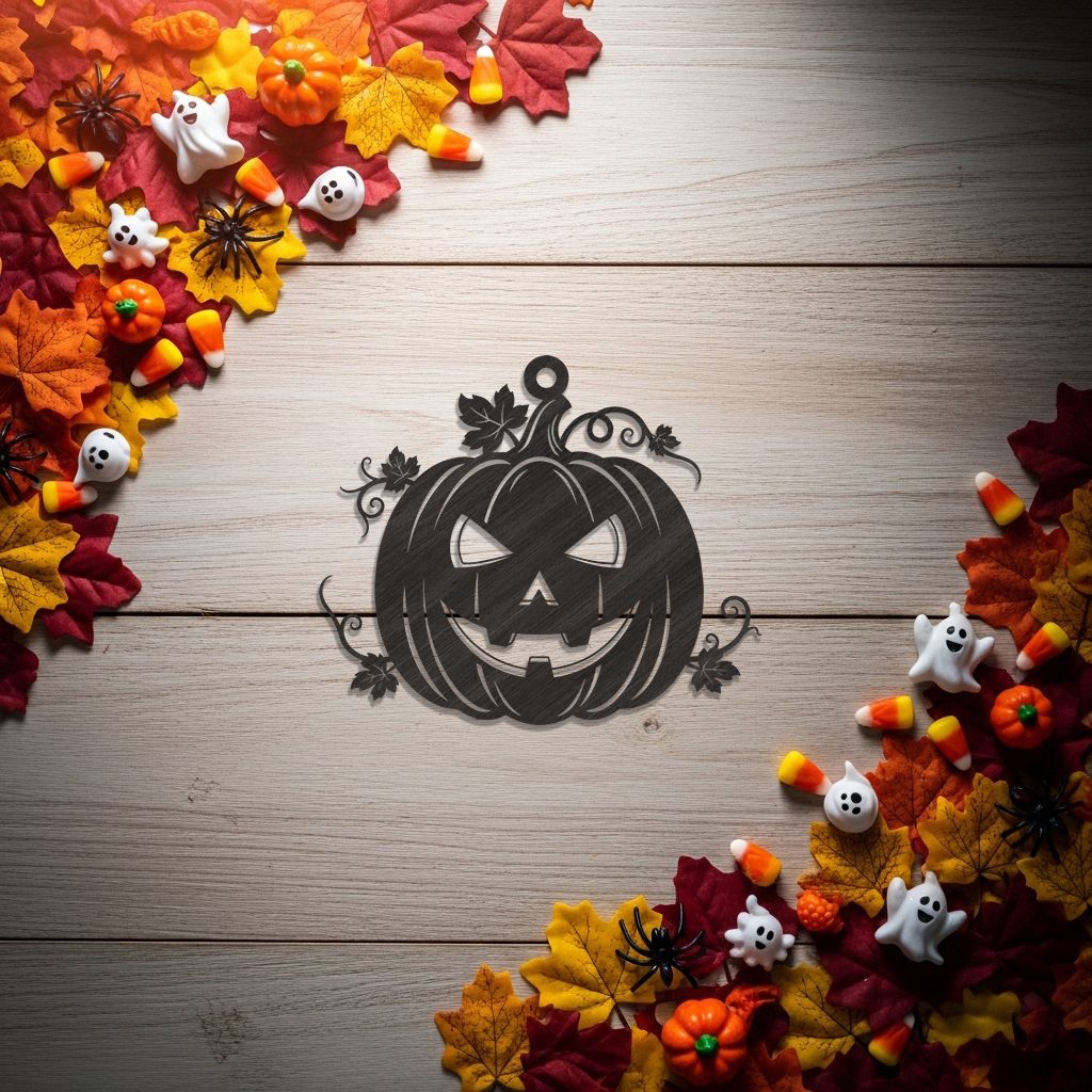 Halloween Ornament Laser File, Pumpkin Carving Decor, Black White Spooky Design – Bild 2
